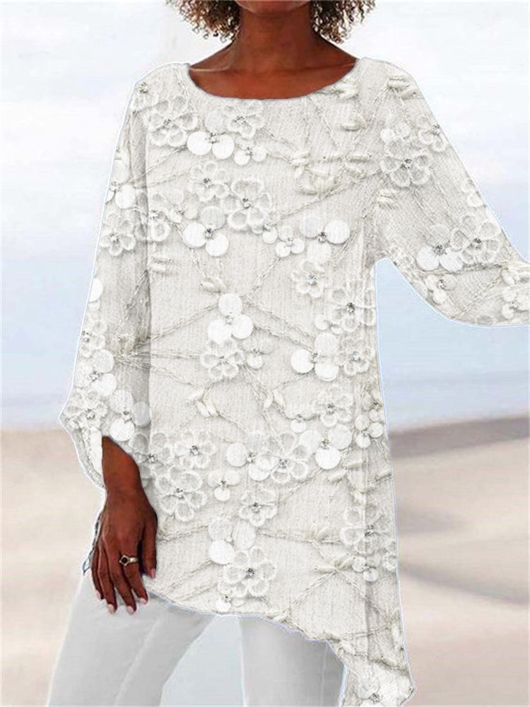 Coretta - Women's Blouse with Floral Print and Asymmetric Hem - photo 3