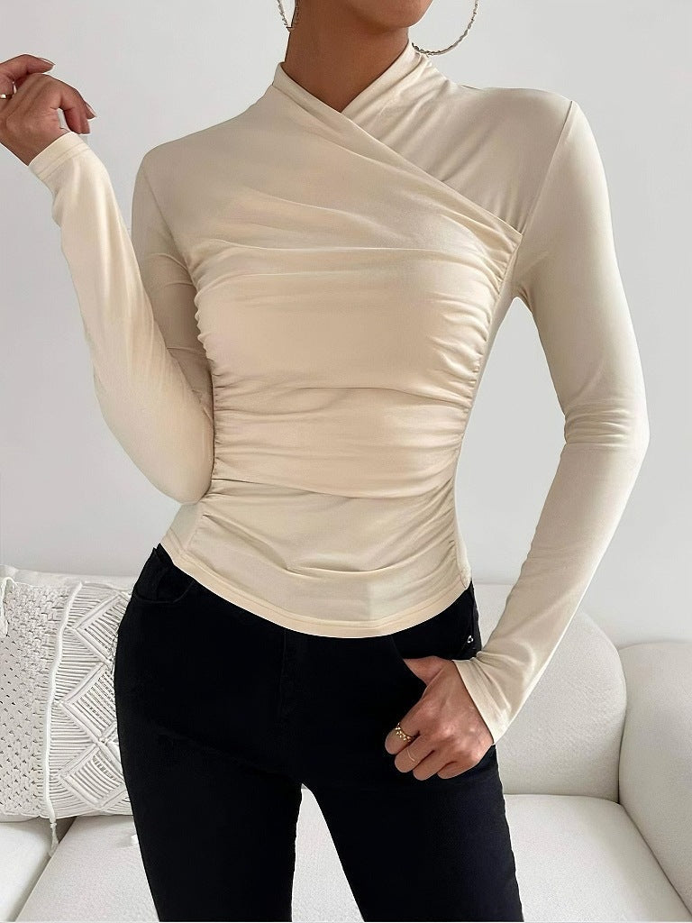 Cressida - Women's Fitted Wrap Neck Long Sleeve Top - photo 2