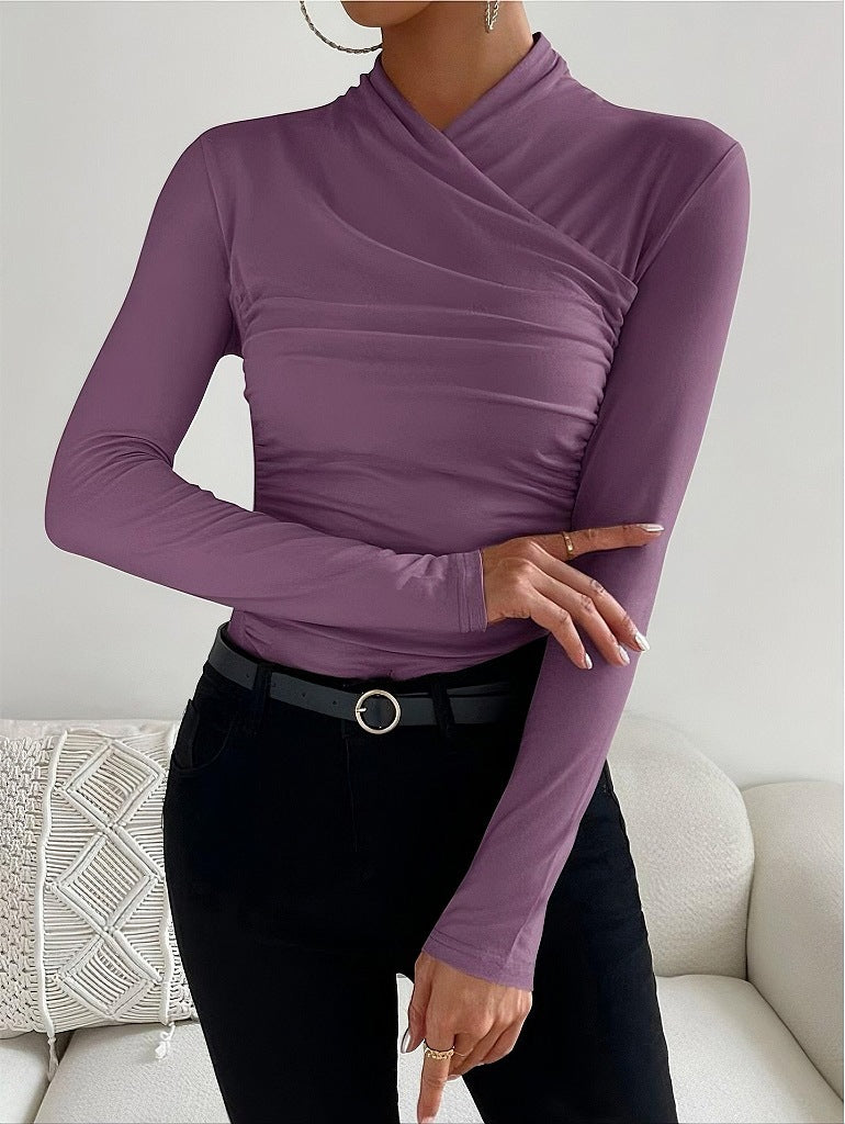 Cressida - Women's Fitted Wrap Neck Long Sleeve Top - photo 3