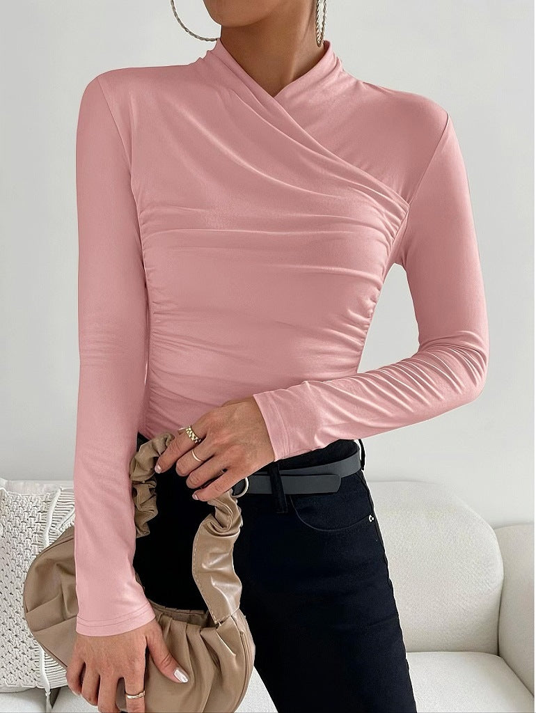 Cressida - Women's Fitted Wrap Neck Long Sleeve Top - photo 4