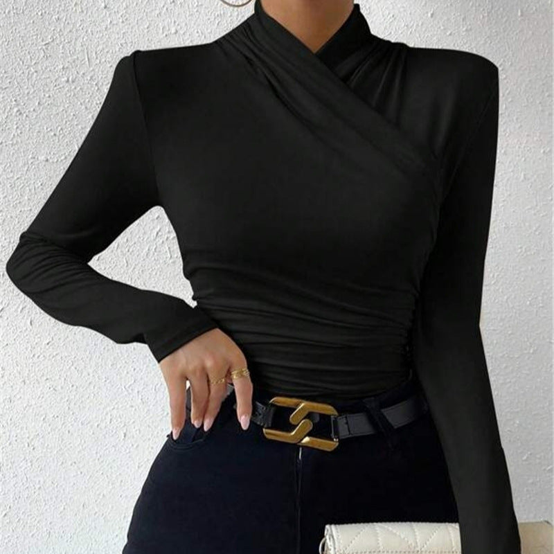 Cressida - Women's Fitted Wrap Neck Long Sleeve Top - photo 5