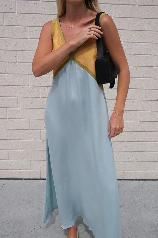 Stylish V-neck Colorblock Dress Elegant - photo 25