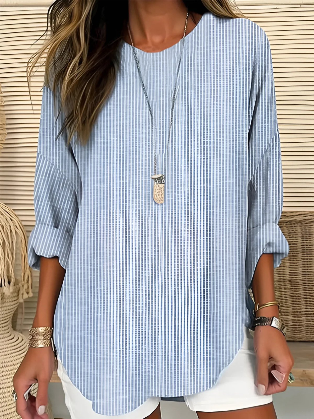 Darla - Women's Oversized Striped Blouse with Long Sleeves - photo 1