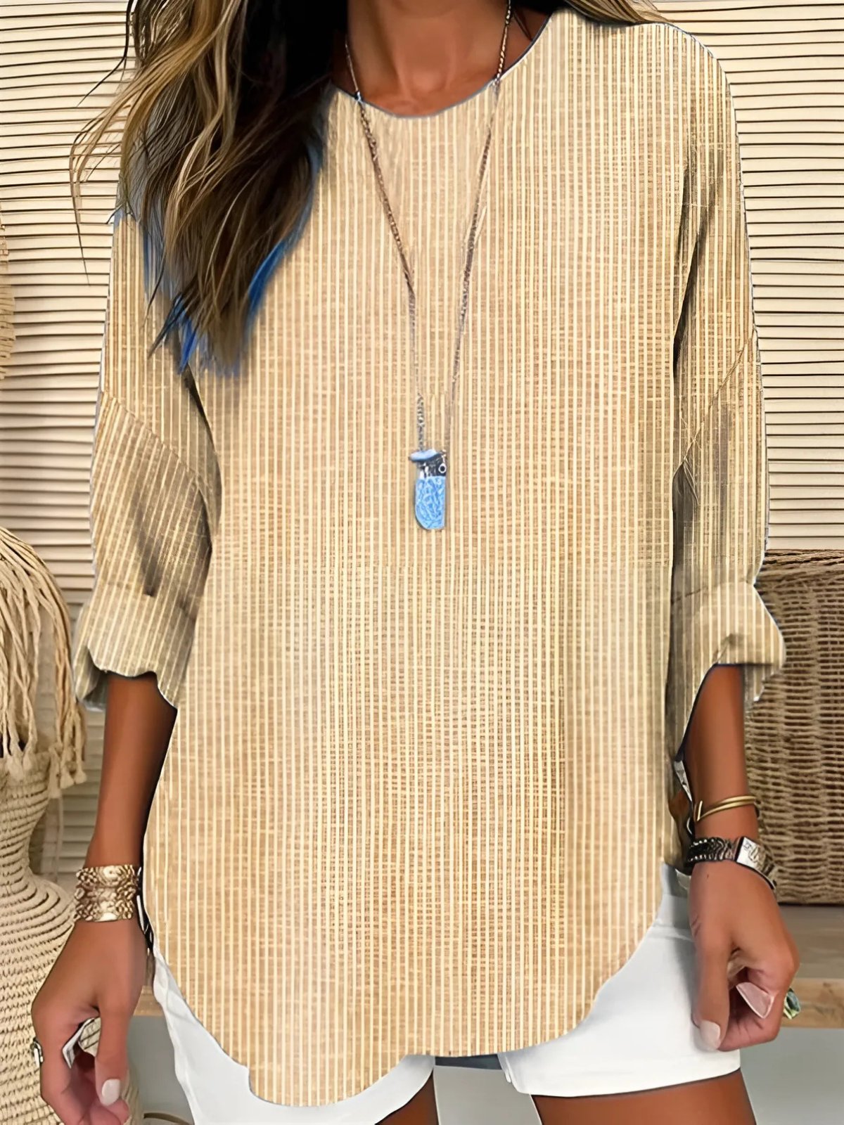 Darla - Women's Oversized Striped Blouse with Long Sleeves - photo 2