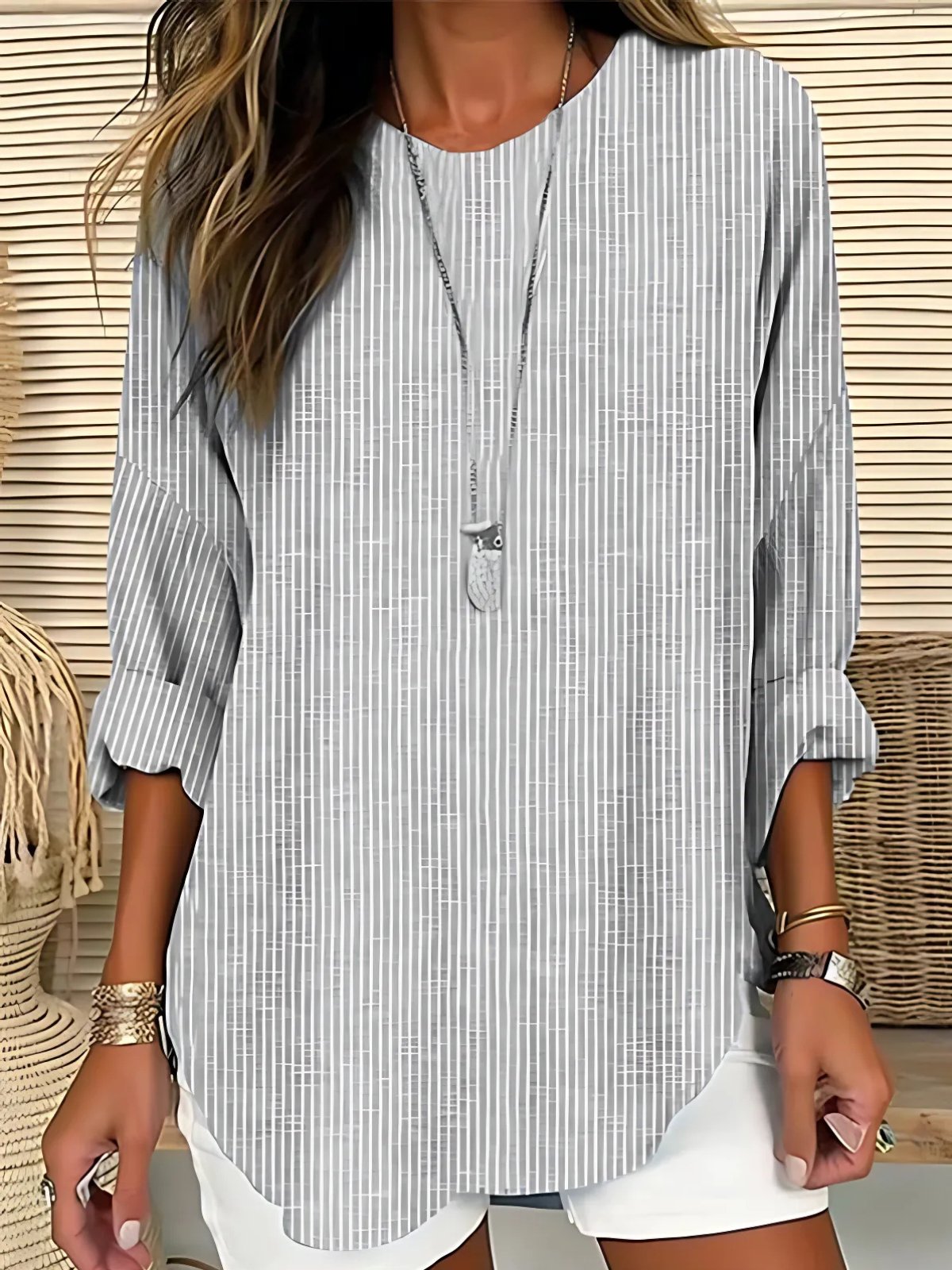 Darla - Women's Oversized Striped Blouse with Long Sleeves - photo 3
