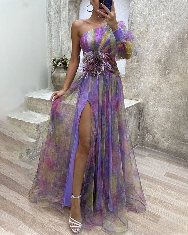Deirdre - Women's Maxi Dress with Floral Print and Asymmetric Hem - photo 6