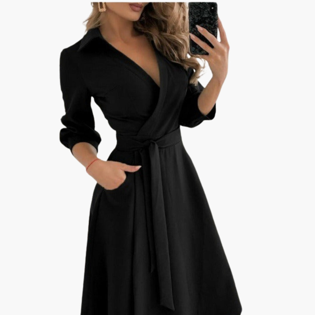 Delia - Women's Wrap Dress with Belt and Long Sleeves - photo 1