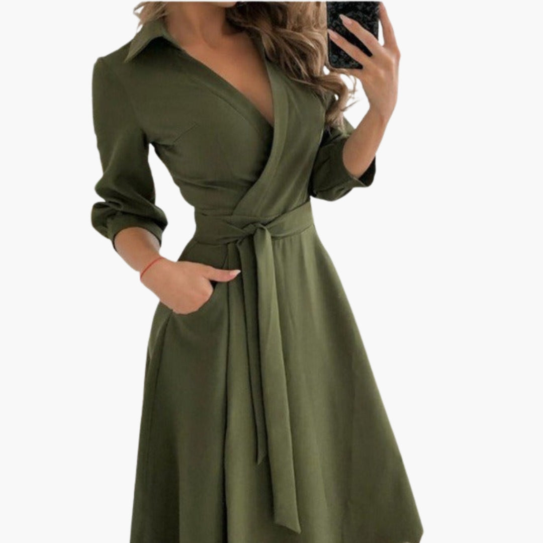 Delia - Women's Wrap Dress with Belt and Long Sleeves - photo 2