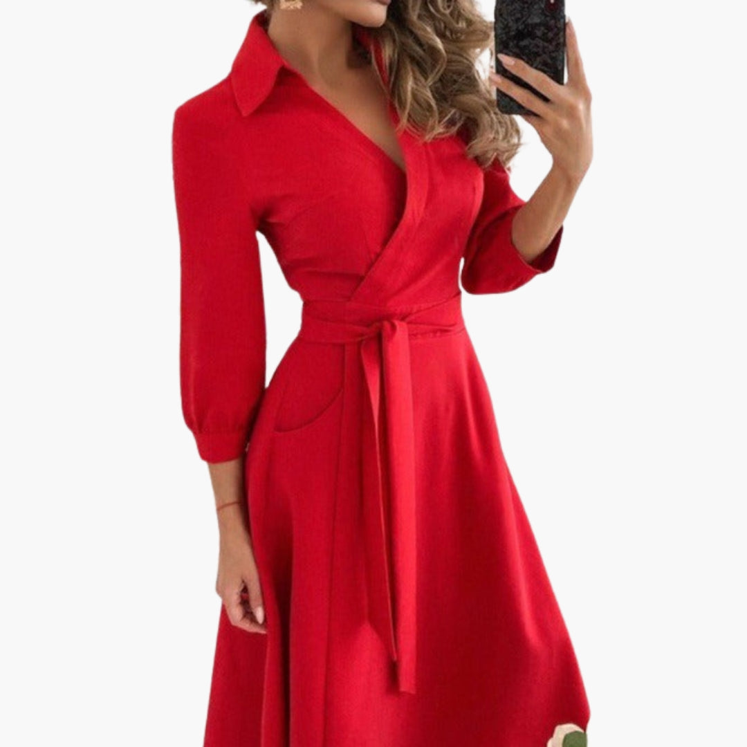 Delia - Women's Wrap Dress with Belt and Long Sleeves - photo 4