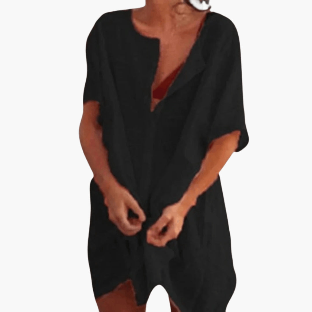 Delight - Women's Relaxed Mini Dress with V-Neck - photo 5