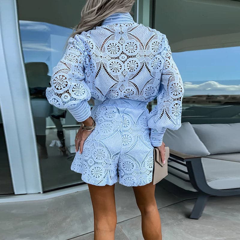 Women's Embroidered Lace Top and Shorts - photo 2