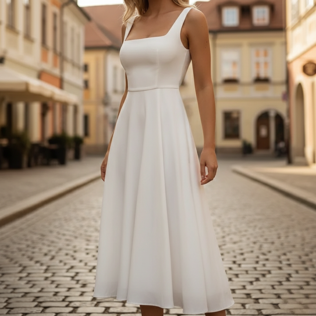 Desiree - Women's Flowing Midi Dress with Wide Leg and Square Neck - photo 1