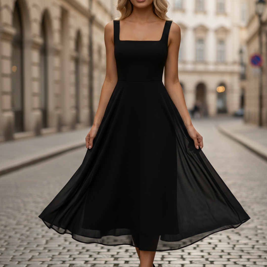 Desiree - Women's Flowing Midi Dress with Wide Leg and Square Neck - photo 2