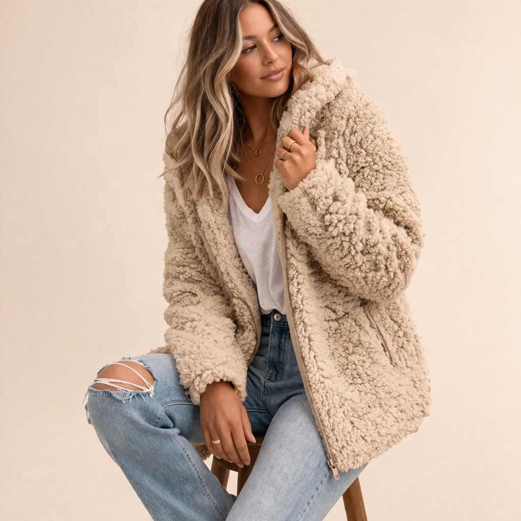 Dolly - Women's Oversized Teddy Coat with Shawl Collar - photo 4