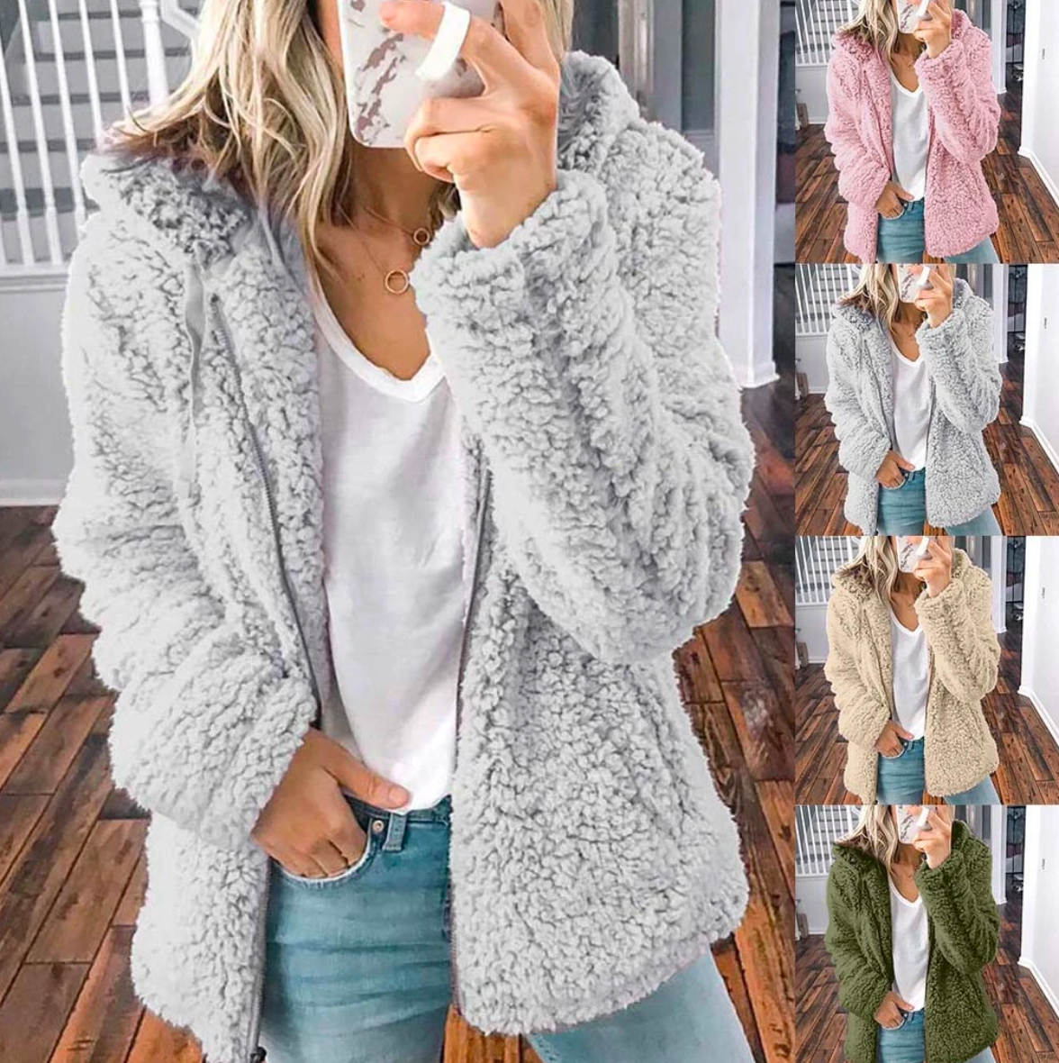 Dolly - Women's Oversized Teddy Coat with Shawl Collar - photo 5