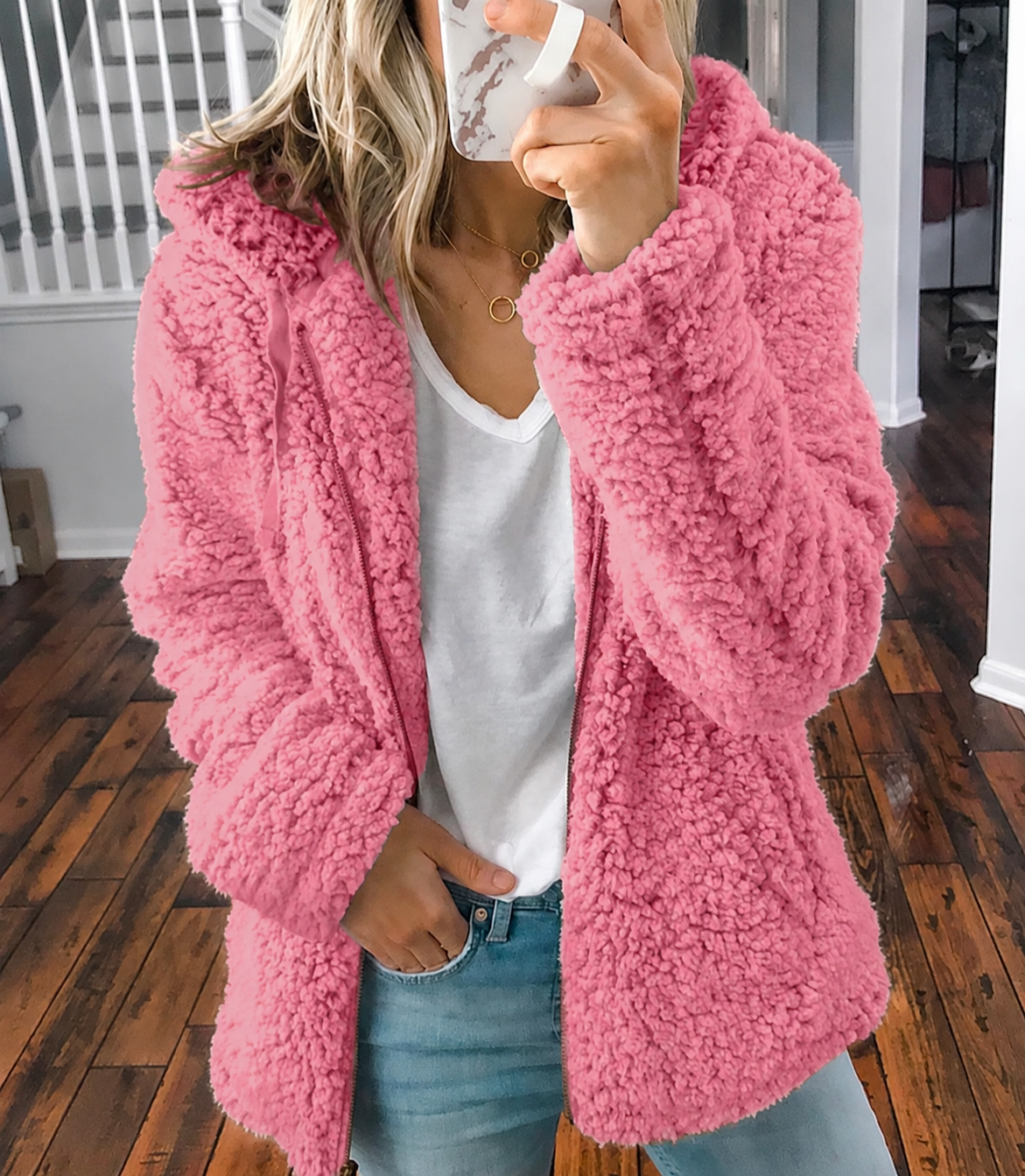 Dolly - Women's Oversized Teddy Coat with Shawl Collar - photo 6