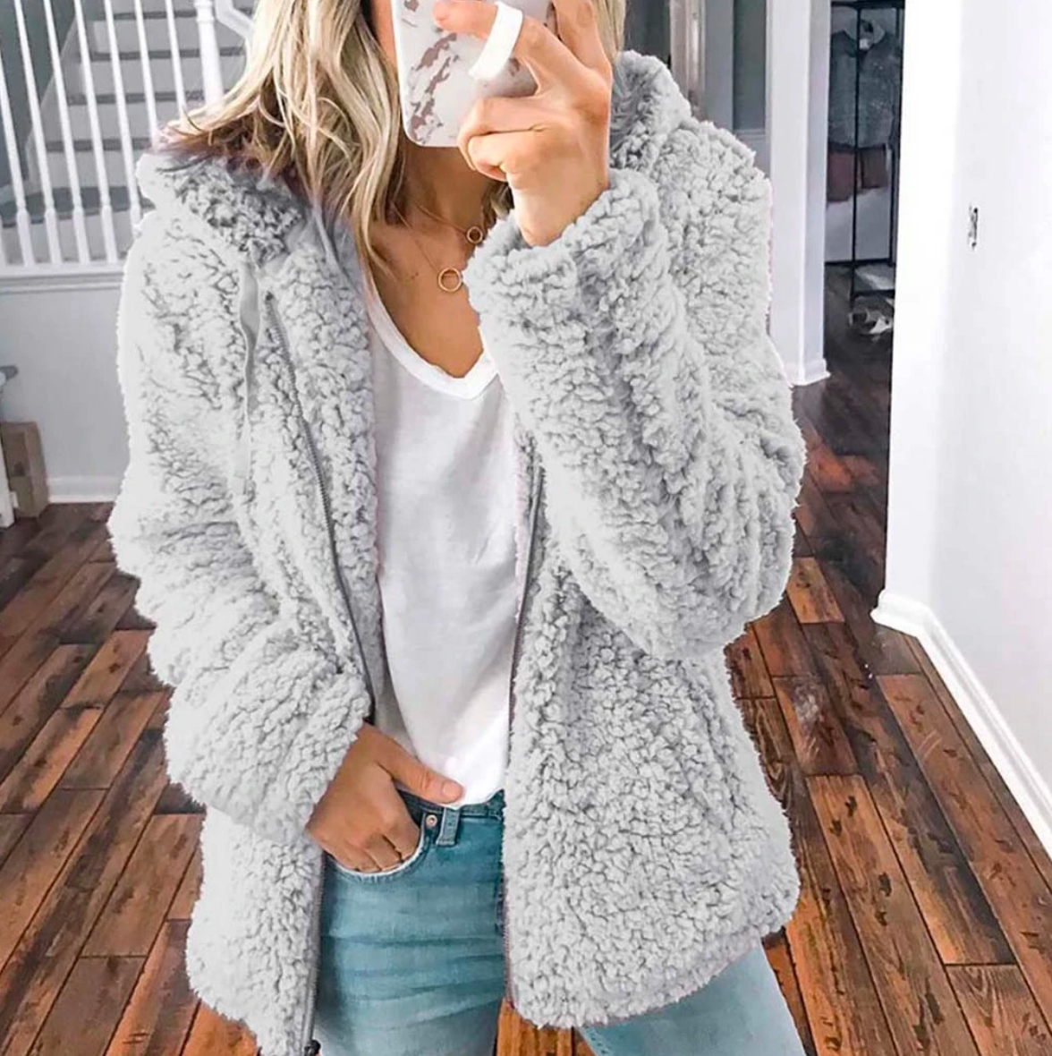 Dolly - Women's Oversized Teddy Coat with Shawl Collar - photo 7