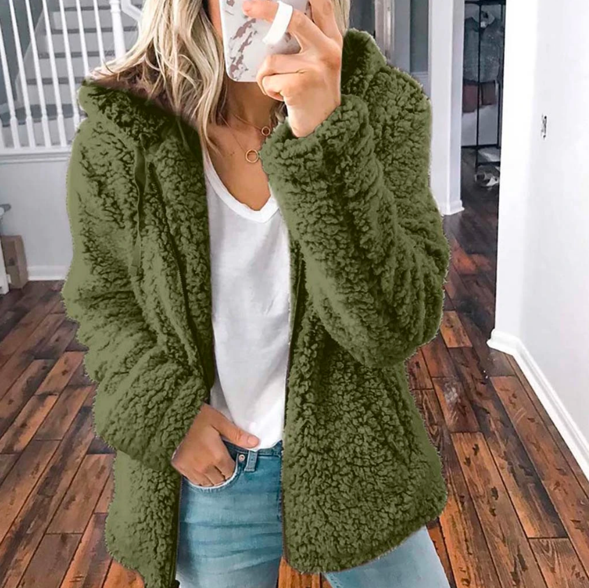 Dolly - Women's Oversized Teddy Coat with Shawl Collar - photo 8