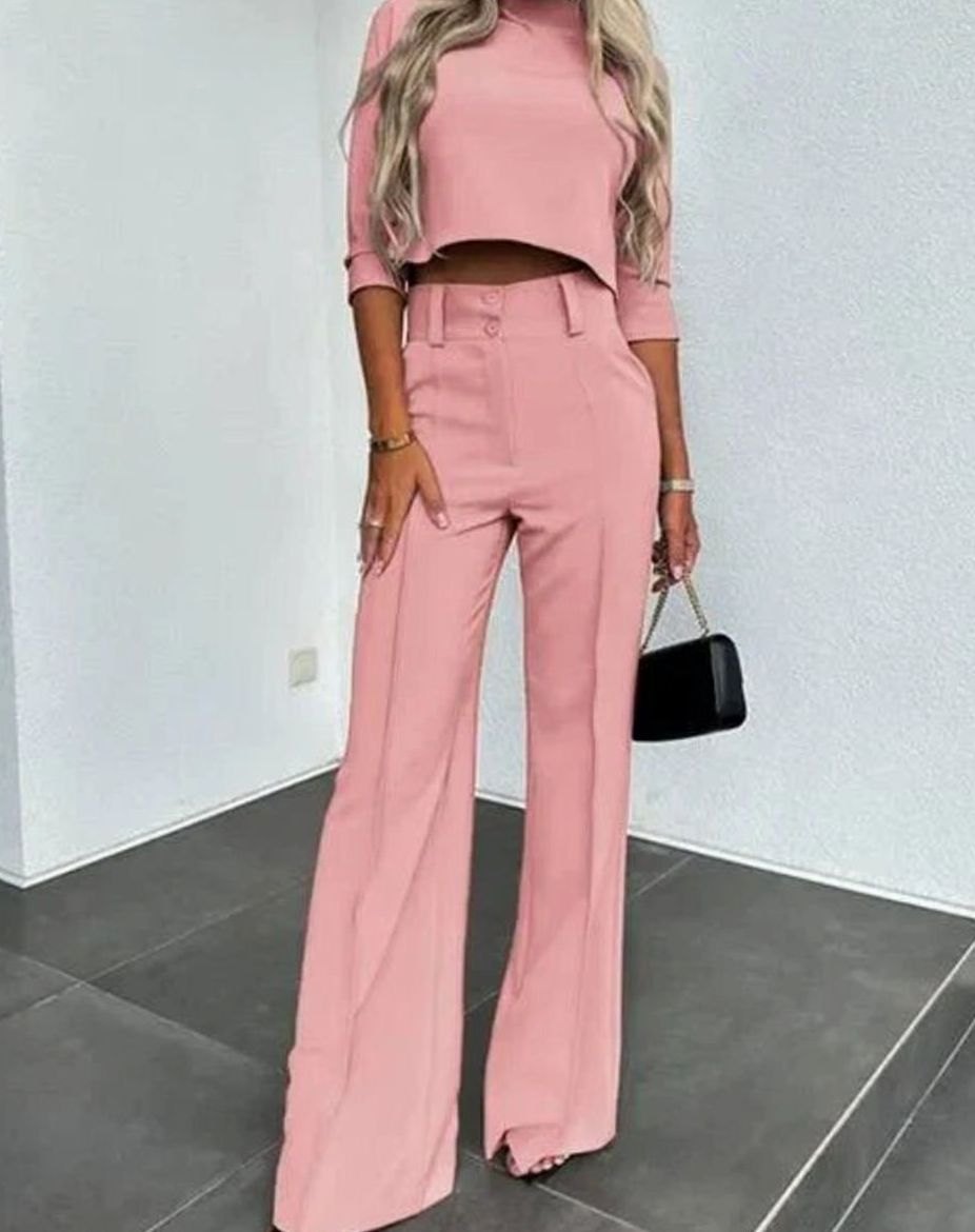 Dora - Women's Cropped Top and High-Waist Wide-Leg Trousers Set - photo 3