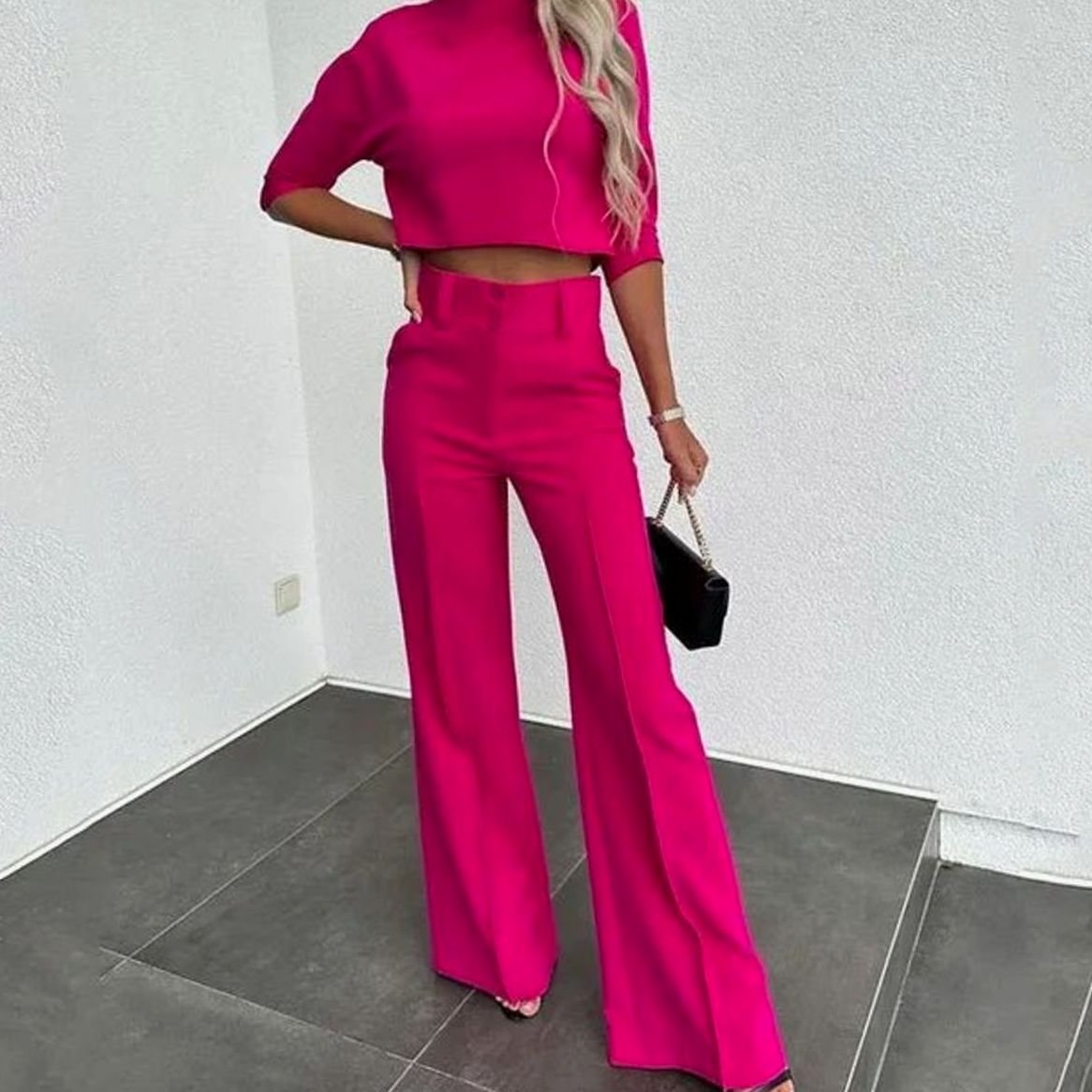 Dora - Women's Cropped Top and High-Waist Wide-Leg Trousers Set - photo 4