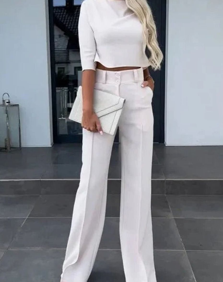 Dora - Women's Cropped Top and High-Waist Wide-Leg Trousers Set - photo 5