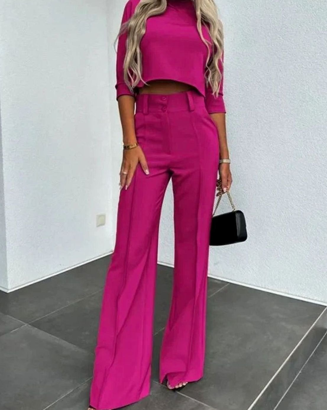 Dora - Women's Cropped Top and High-Waist Wide-Leg Trousers Set - photo 7