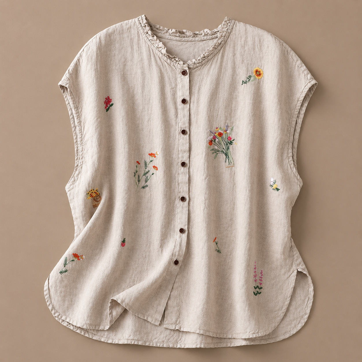 Dot - Women's Embroidered Blouse with Ruffled Neckline - photo 2