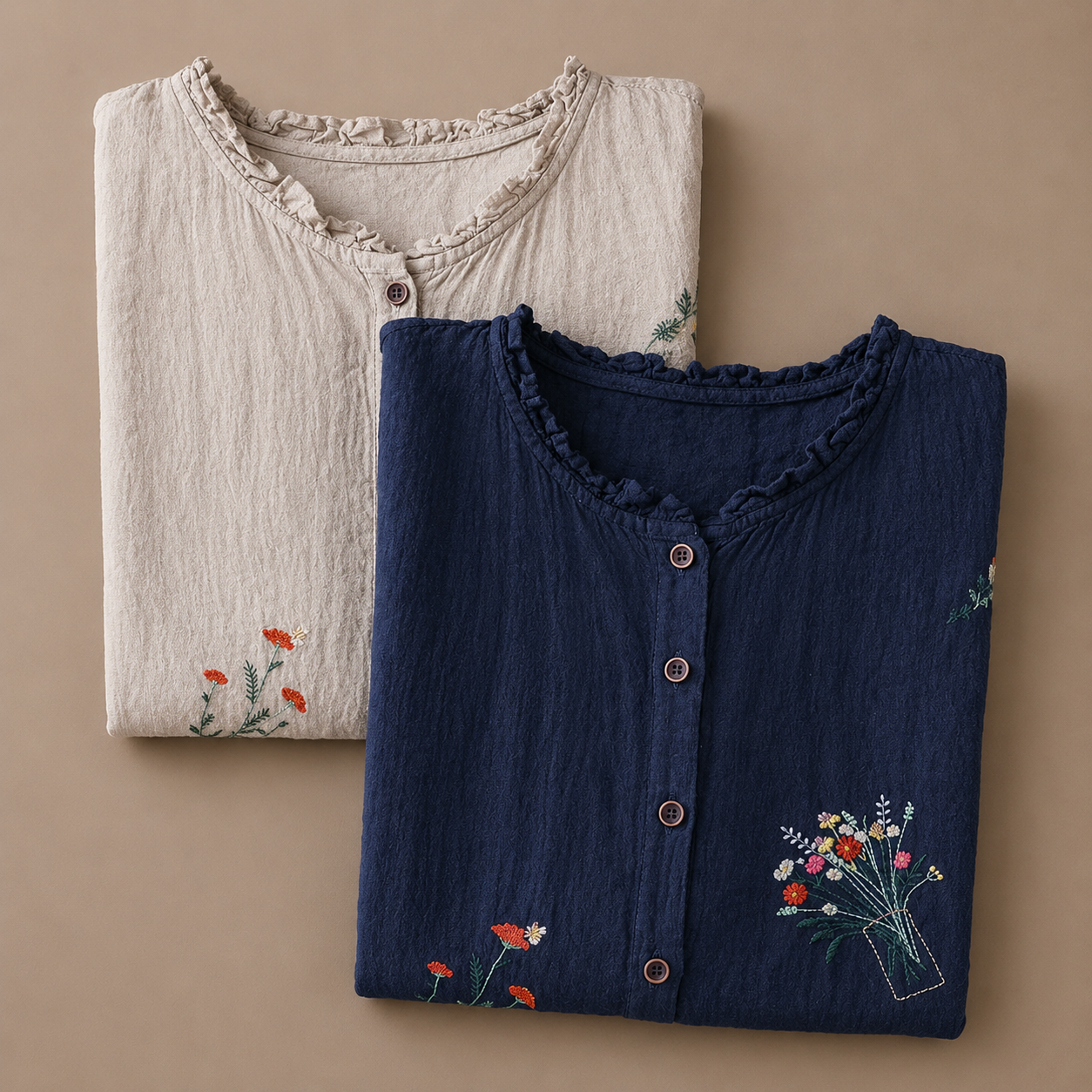 Dot - Women's Embroidered Blouse with Ruffled Neckline - photo 5