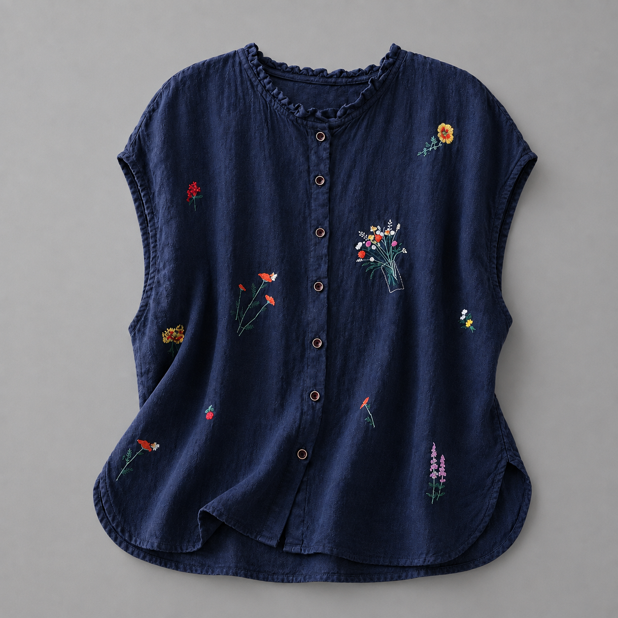 Dot - Women's Embroidered Blouse with Ruffled Neckline - photo 6