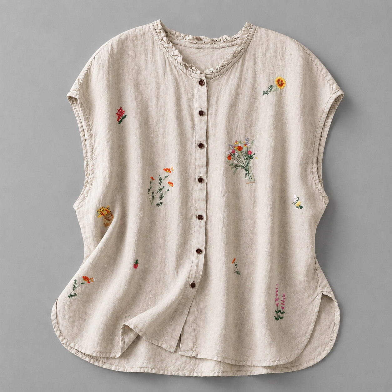 Dot - Women's Embroidered Blouse with Ruffled Neckline - photo 7