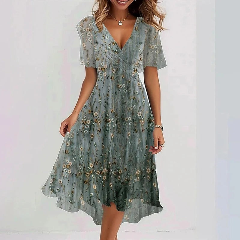 Robe Femme Midi Fleurie à Volants