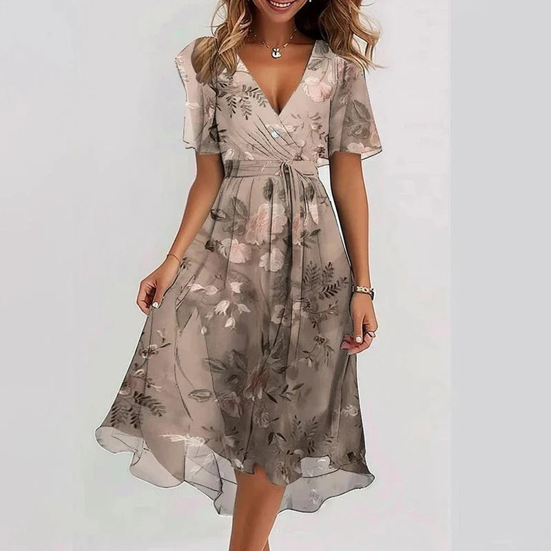 Robe Femme Midi Fleurie à Volants