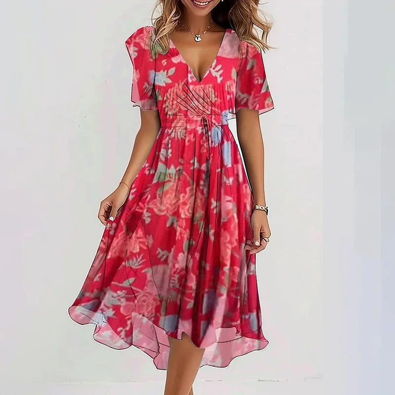 Robe Femme Midi Fleurie à Volants