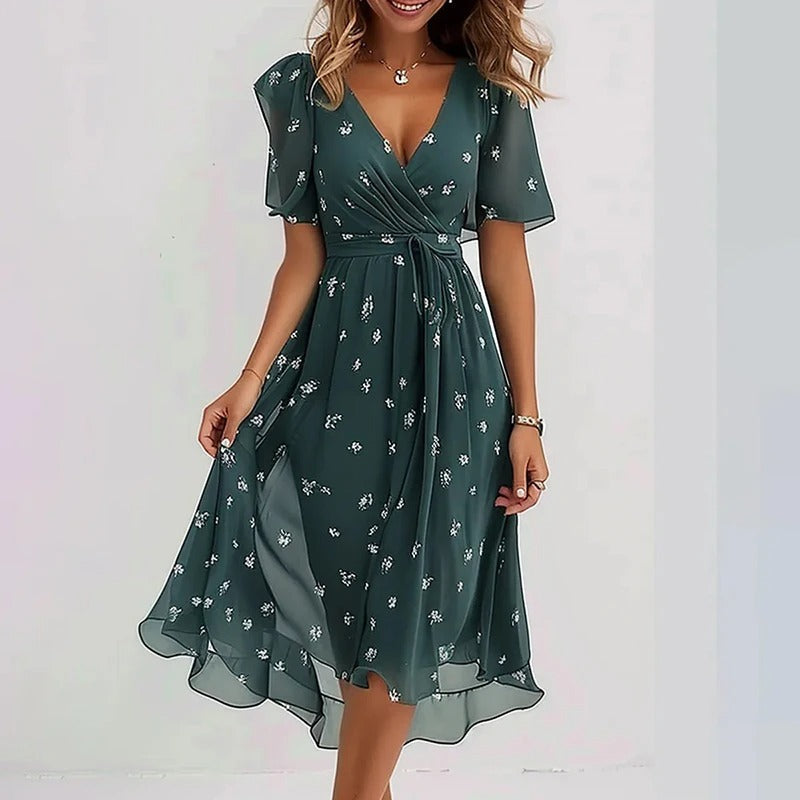 Robe Femme Midi Fleurie à Volants