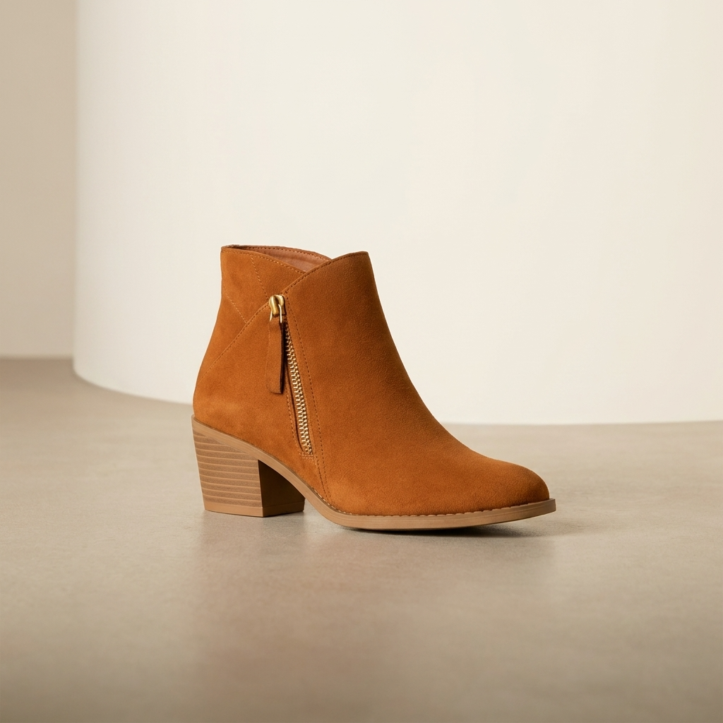 Zaira - Women's Suede Ankle Boots with Side Zip and Block Heel