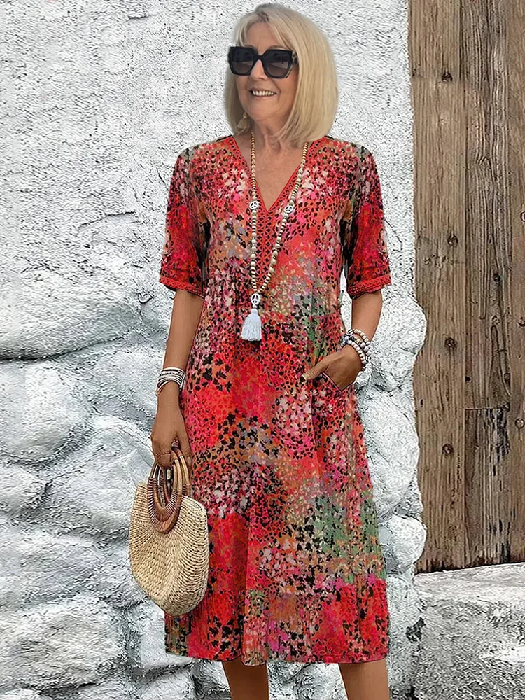 Harper | Rochie midi florală elegantă cu acoperire pentru abdomen