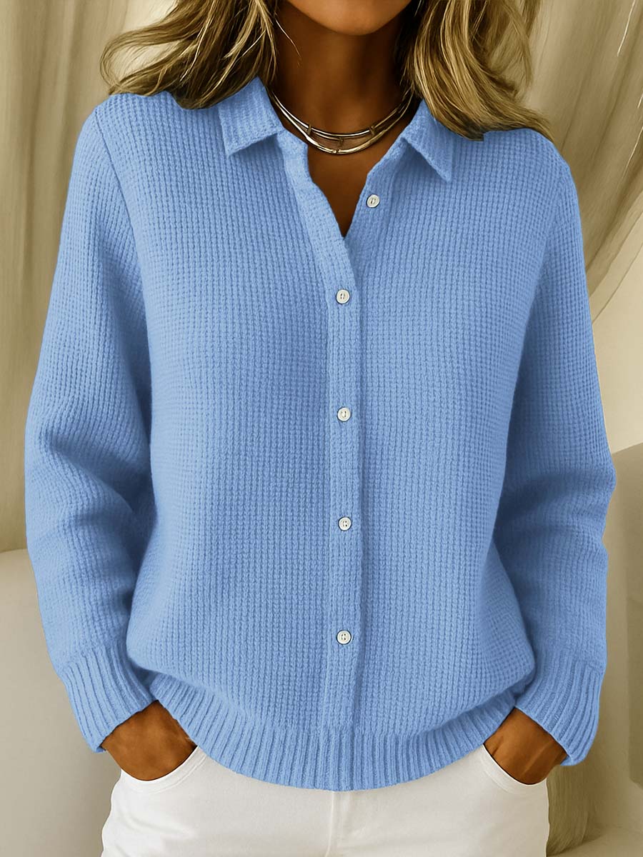 Paola - Women's Knitted Jumper with Collar and Button Front