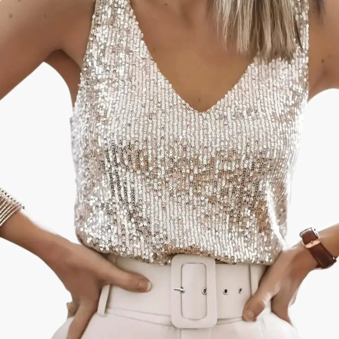 Christie - Women's Sequin Vest Top with a V Neck