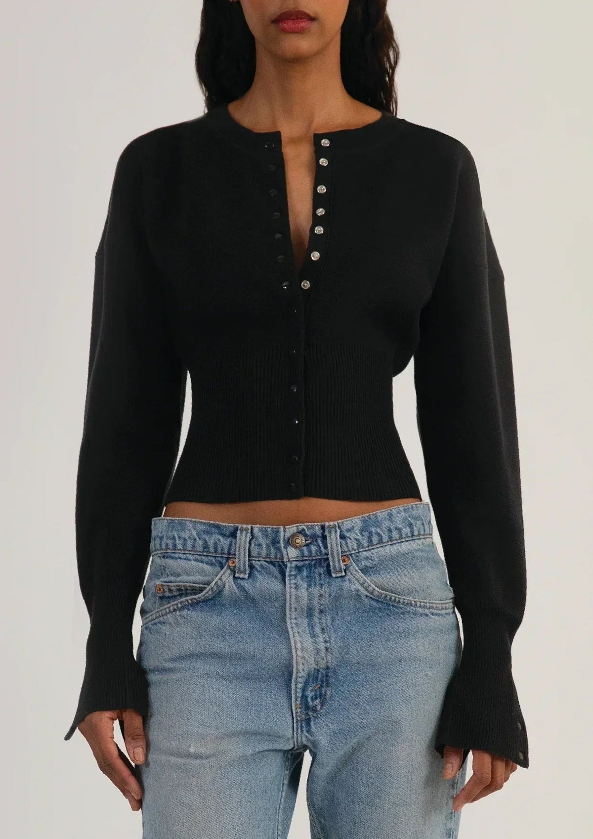 Elaine - Women's Knitted Cardigan with Button Front and Long Sleeves - photo 2