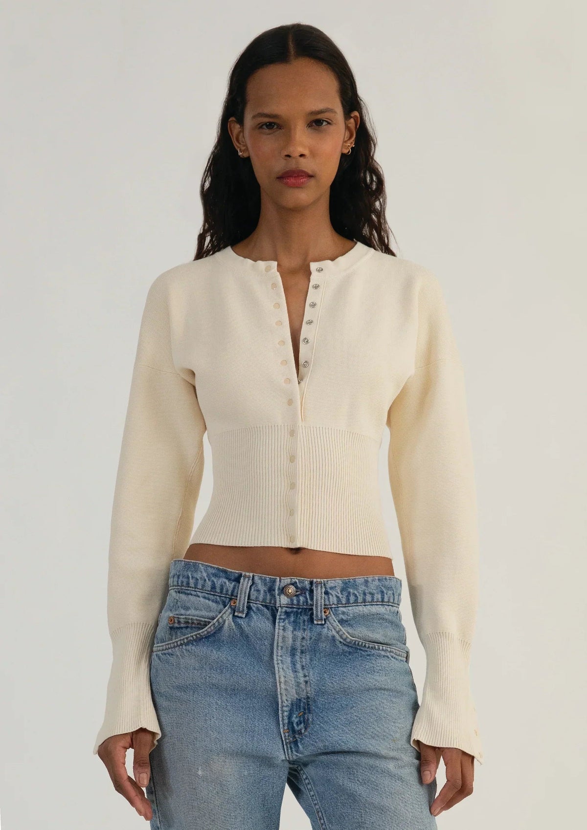 Elaine - Women's Knitted Cardigan with Button Front and Long Sleeves - photo 3