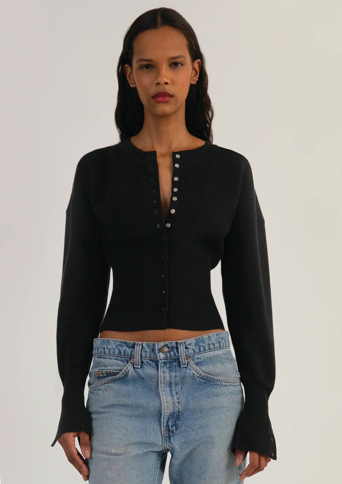 Elaine - Women's Knitted Cardigan with Button Front and Long Sleeves - photo 7