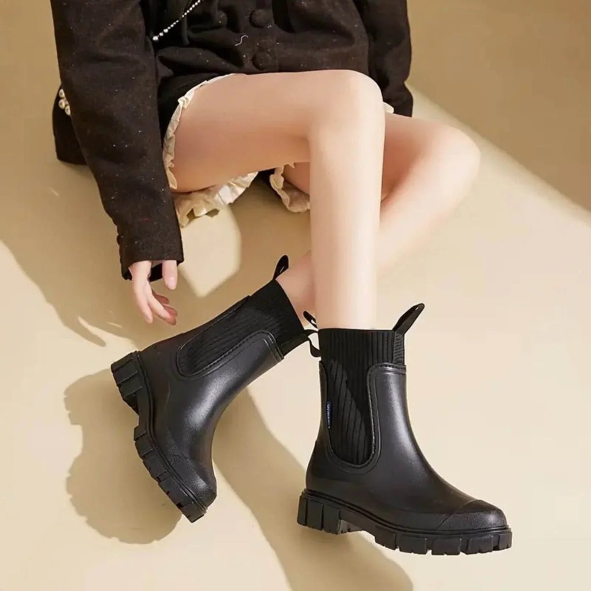 Isadore - Women's Ankle Boots with Ribbed Knit Cuff