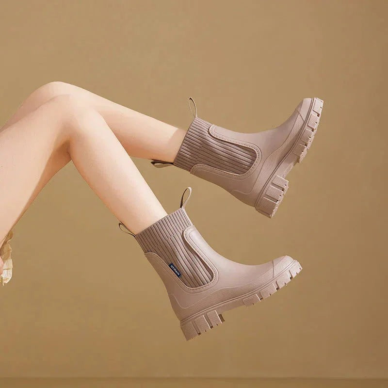 Isadore - Women's Ankle Boots with Ribbed Knit Cuff