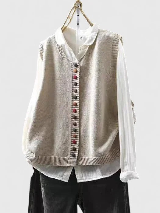Regina - Women's Button-Front Cardigan with Colour Blocks
