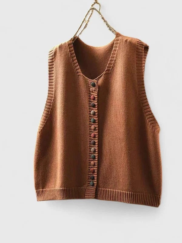 Leire - Women's Button-Front Cardigan with Colour Blocks