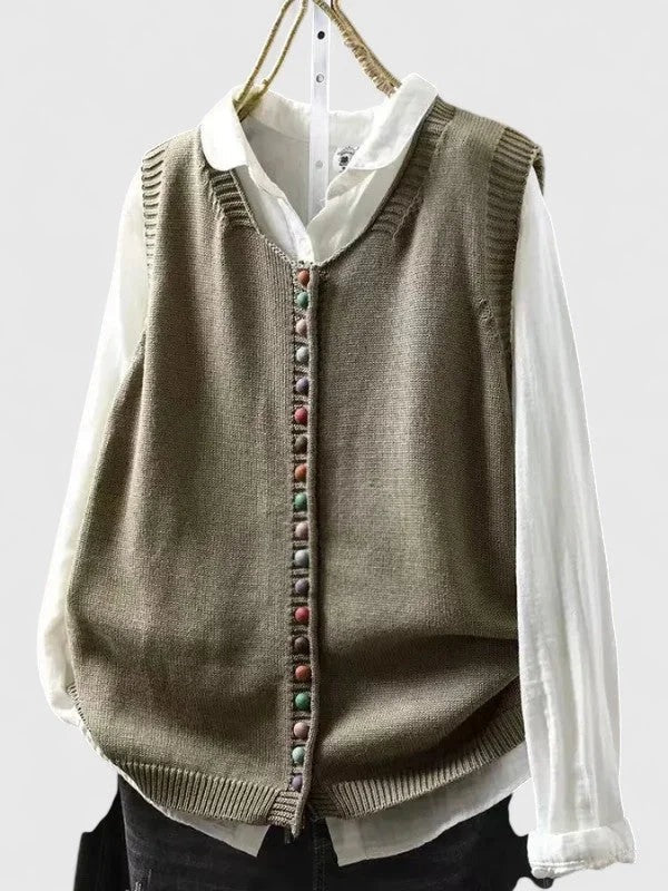 Leire - Women's Button-Front Cardigan with Colour Blocks