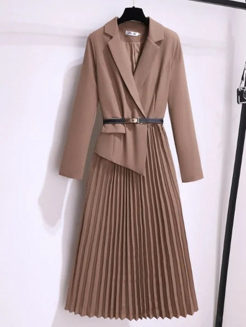 Elegant Pleated Blazer Dress with Stylish Belt - photo 3