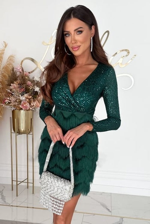 Women's Sequin Fringe Dress with Glamorous Detail - photo 2
