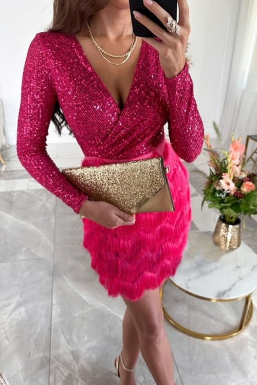 Women's Sequin Fringe Dress with Glamorous Detail - photo 9