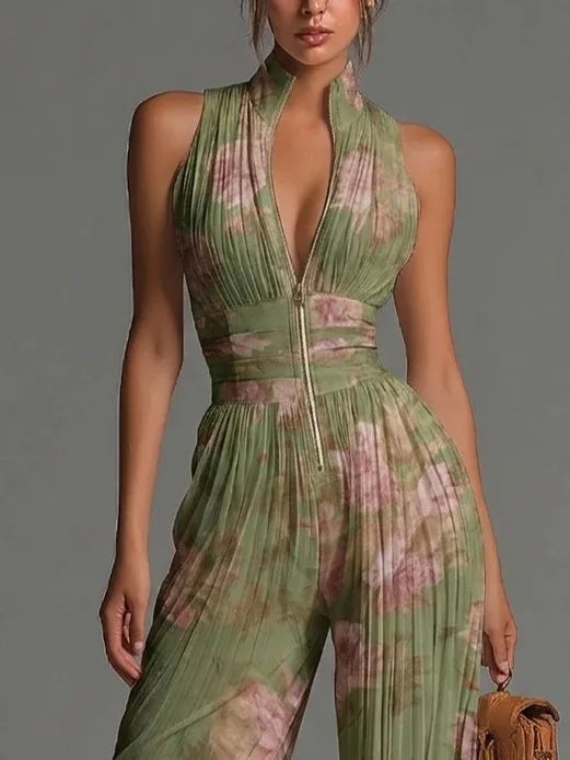 Elissa - Women's Floral Halter Neck Wide Leg Jumpsuit - photo 3